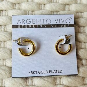 Argento Vivo 18 KT Gold Plated Sterling Silver Small Huggie Hoops Earrings, NWT